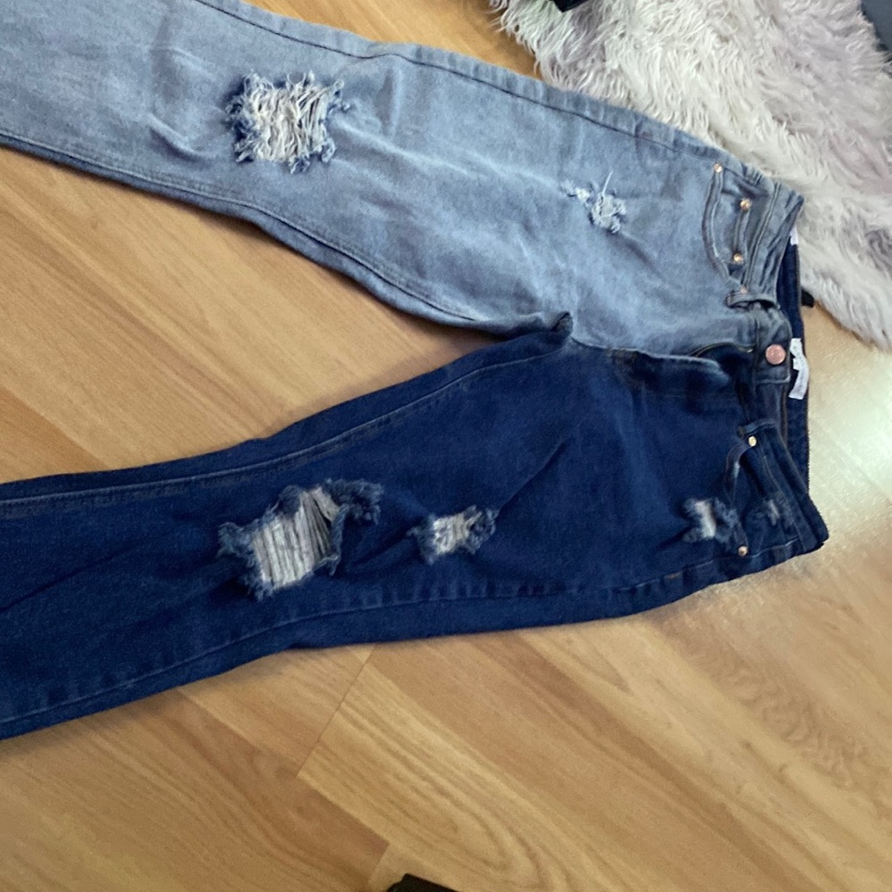 Light and dark blue pants in size 5 and white pants in size 5